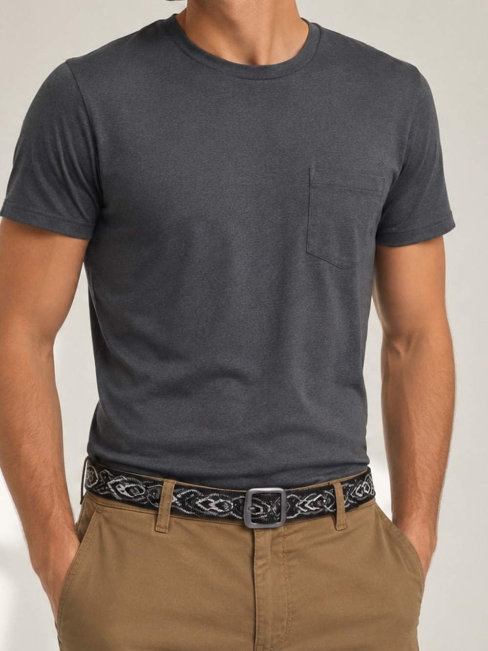 Bison Designs Web Belt 42” Black Gray Tribal Pattern Adjustable Made USA Casual